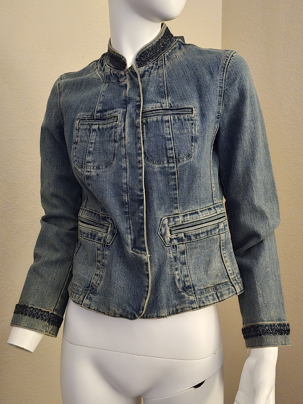 Style & Co. Light Blue Denim Jacket with Embellished Trim